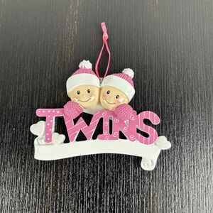Christmas Holiday Ornament Girl Twins Can Be Personalized Pink And White